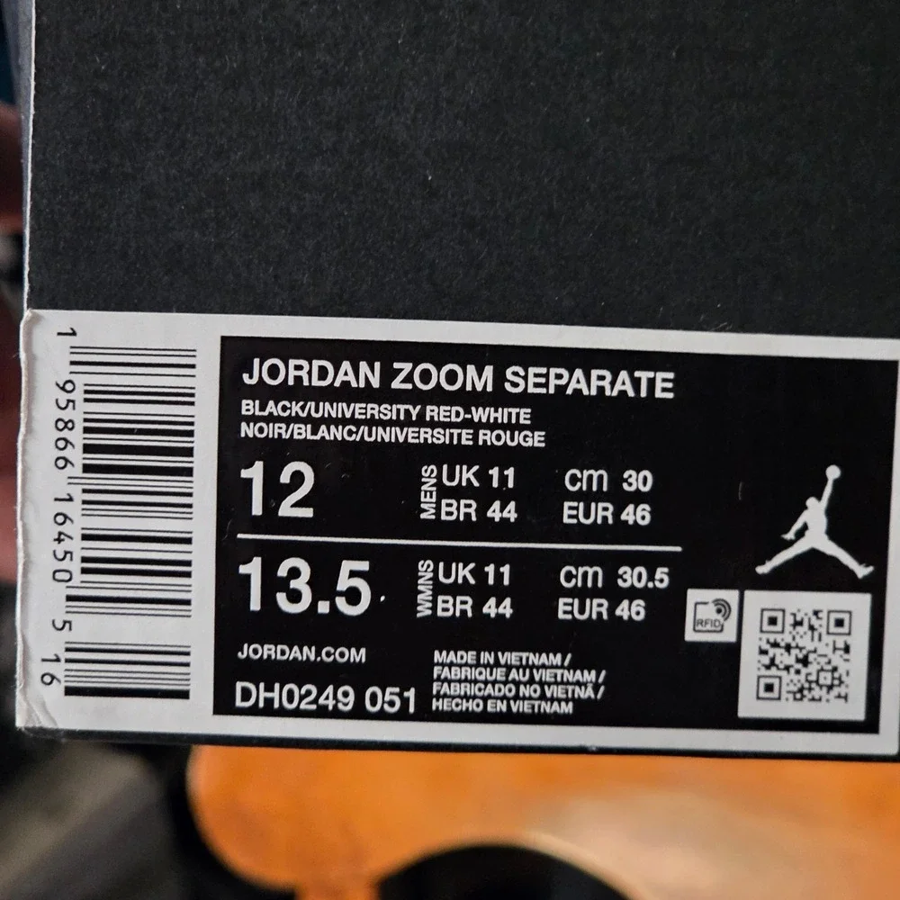 Nike Air Jordan Zoom Separate Basketball Shoes Mens 12 Black White Red Jumpman